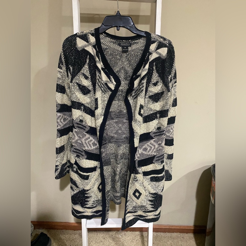 Lucky Brand Black and Cream Patterned Cardigan-X-Small